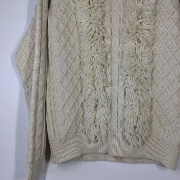 Tory Burch Cream Ivory Cable Knit Wool Fringe Pullover Sweater Women’s Size M - Picture 6 of 16
